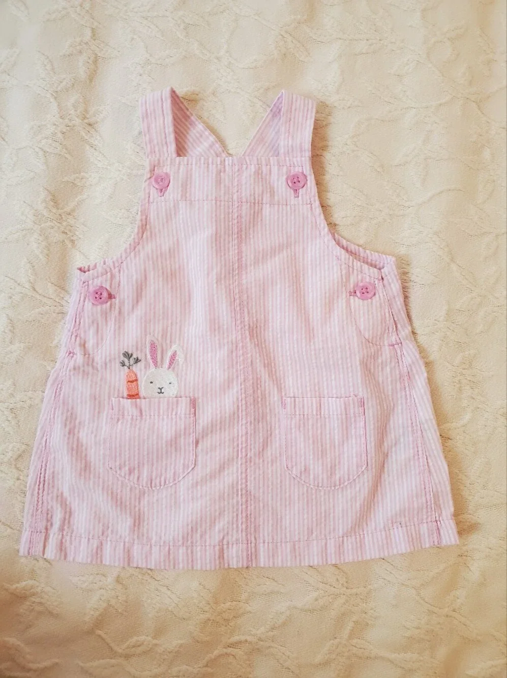 Pink Striped Bunny Overall Dress